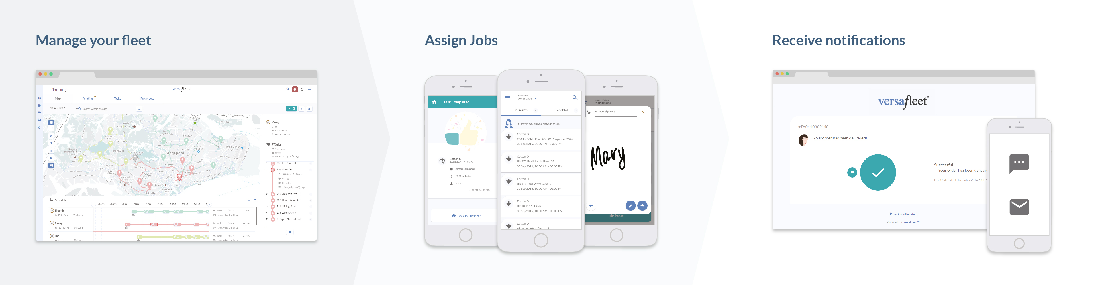 Manage your fleet, assign jobs, receive notifications